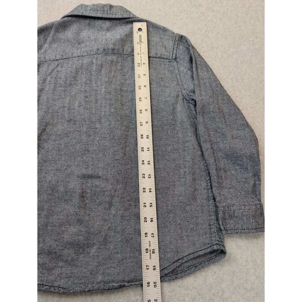 Gymboree Boys Button Up Shirt Herringbone Blue White SZ Small 5/6 100% Cotton